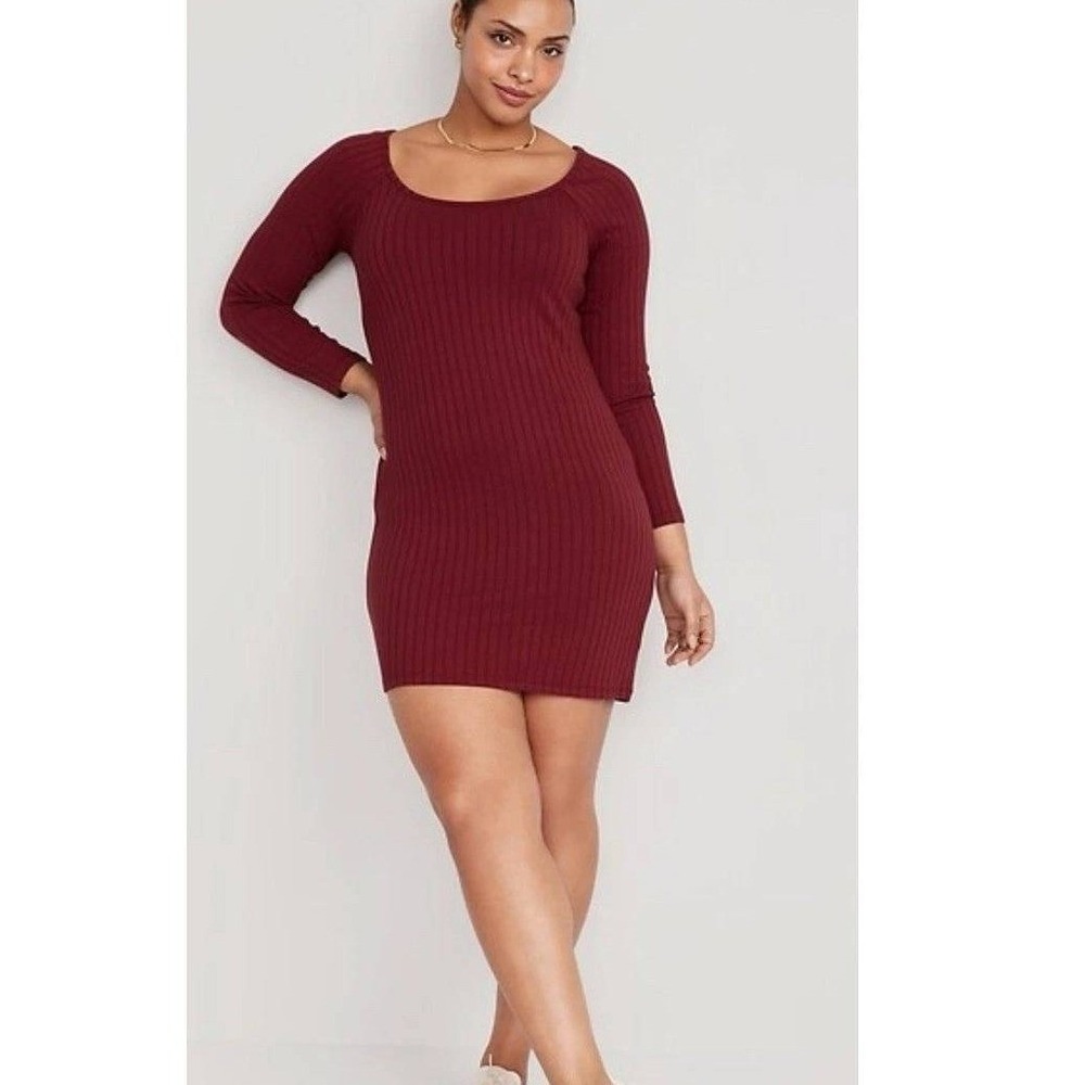 Old Navy LS Ballet Knit Dress Wine Country Ribbed Scoop Neck 3X 498779-04